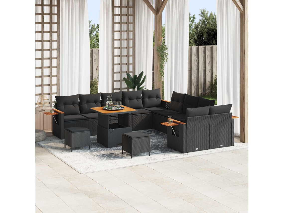 Vidaxl Conjunto De Sofá De Jardim 13 Unid. Preto Vime Pe