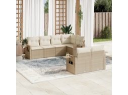 Vidaxl 7 Pcs Conjunto De Sofás P/ Jardim Com Almofadões Vime Pe Bege
