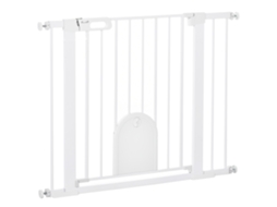 Barreira de segurança para cães, 75-103cm, com 2 extensões, automático, aço, branco