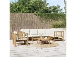Pcs Conjunto Lounge De Jardim Bambu C/ Almofadões Branco Nata Dkd Home Decor