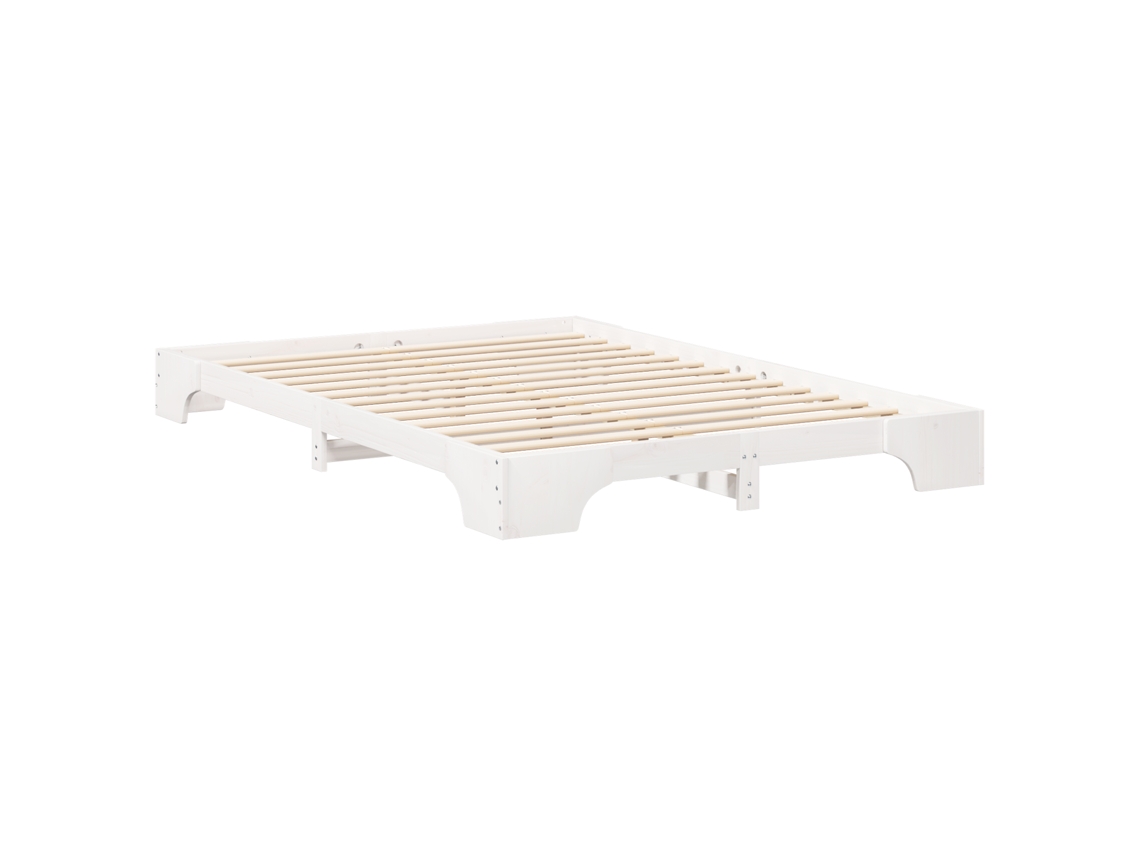 Conjunto 1 Estrutura Da Cama Vidaxl Branco Madeira De Pinho Maciça (140 X 220 Cm)