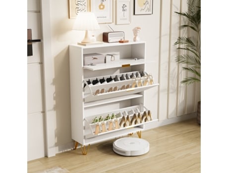 Armário De Sapatos Com 2 Portas E Gaveta, Prateleira Para Entrada E Corredor, 80 X 24 X 120 Cm, Branca Rosahqnda