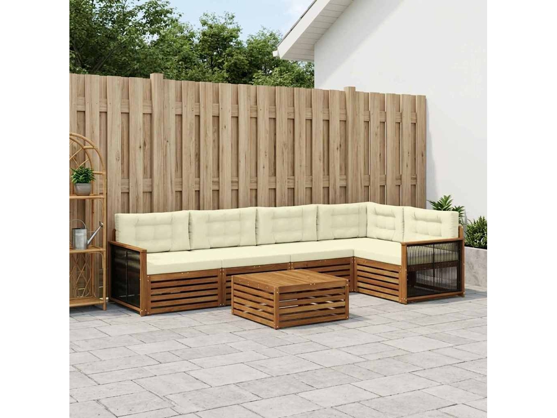 Vidaxl Conjunto De Sofás Para Exterior 6 Unid. Natural E Creme