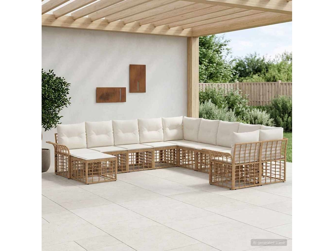 Vidaxl Conjunto De Sofás Para Exterior 11 Unid. Natural E Branco Creme
