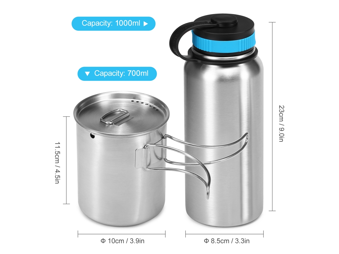 Garrafa Isolada de Aço Inoxidável 1000ml com Copo 700ml
