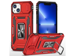Suporte Casa Slide Câmara Para Iphone 15 Plus Pele Sintética Vermelho