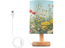 Abajur De Cabeceira Wildflowers Para Quarto, Com Portas De Carregaje USB C, Luminária De Leitura Led, Base De Madeira