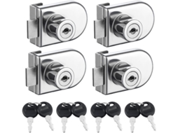 Kit Com 4 Fechaduras Para Armário De Vidro Sem Furos, Simples Portas Chaves Iguais, Segurança Abertura Dupla Vitrines 5 A 8 Mm Espessura.