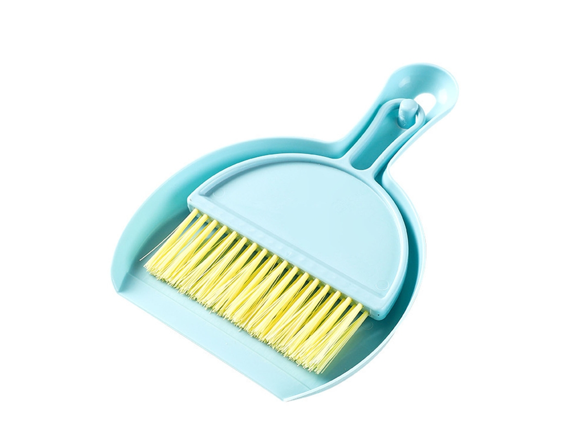 Conjunto Mini Vassoura e Peneira Compacta para Limpeza de Mesa e Teclado Azul