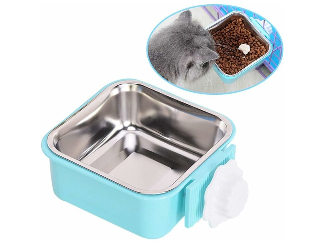 Tigela Suspensa para Animais de Estimação, Triumph, Removível, em Aço Inoxidável, para Água e Comida, Ideal para Gatos, Azul AQUAFORGE
