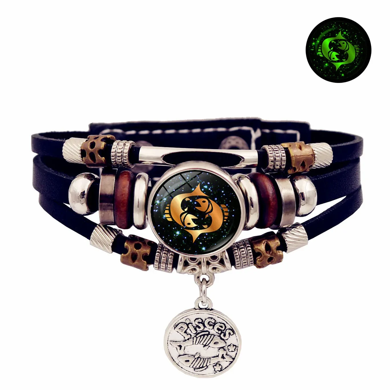 Pulseira Vintage Do Signo De Peixes Que Brilha No Escuro
