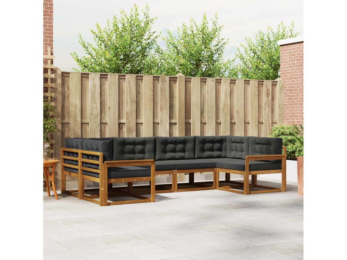 Vidaxl Conjunto De Sofás Para Exterior 6 Pcs Natural E Antracite