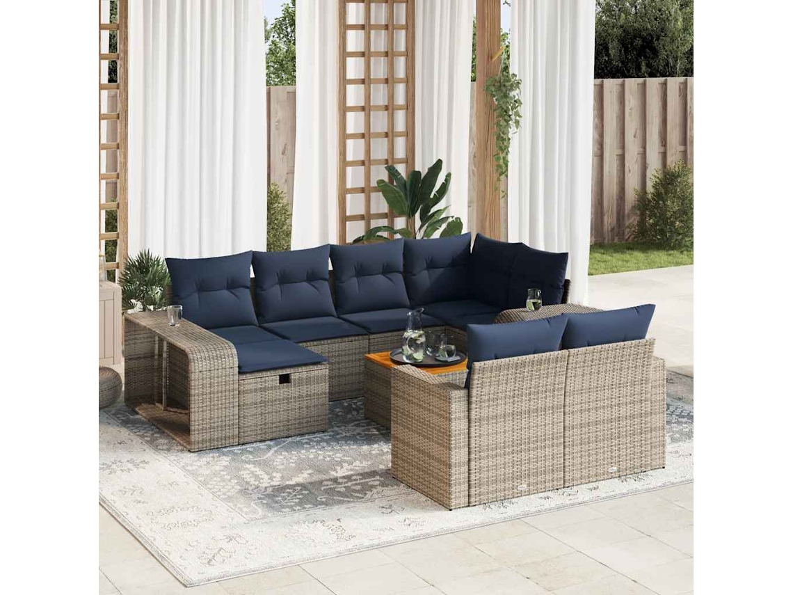 Vidaxl 11 Pcs Conjunto Sofás De Jardim C/ Almofadões Vime Pe Cinzento