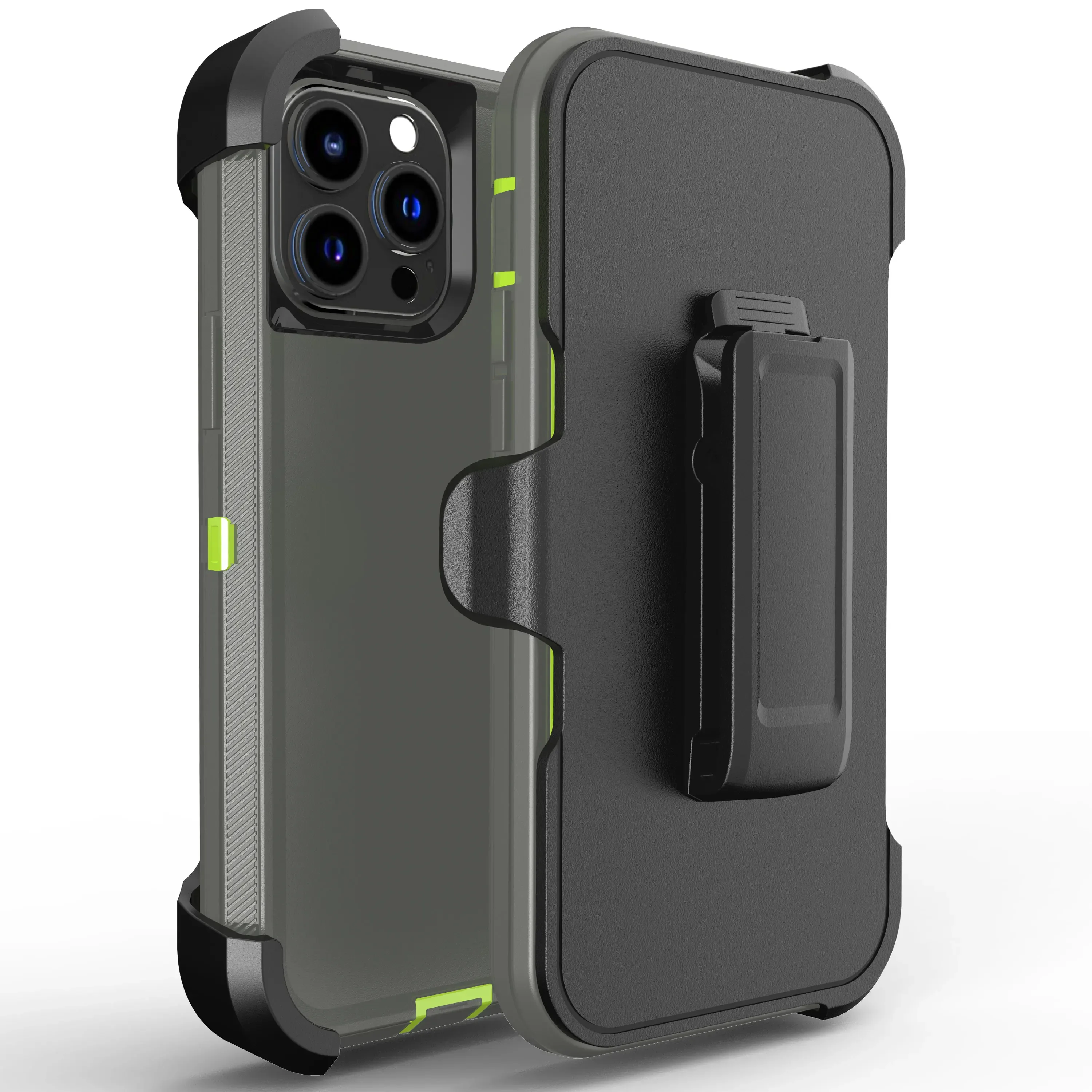 Capa Para Celular (cinza-esverdeado, Iphone 14 Pro), Estrutura Macia, Com Clipe Para Alça, Capa Protetora Rígida.