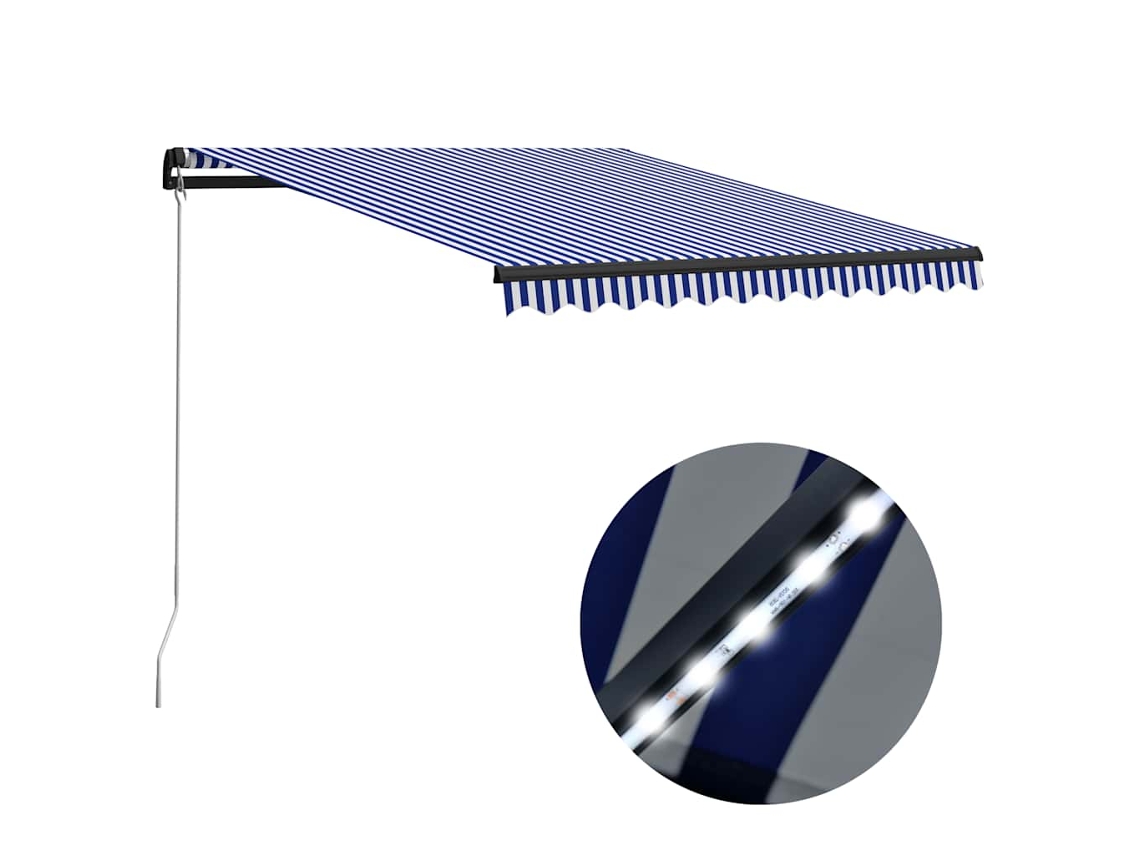 Vidaxl Toldo Retrátil Manual Com Led 300x250 Cm Azul E Branco