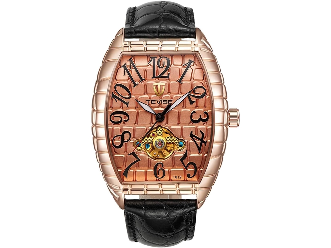 Lurelia Relógio Mecânico Masculino, Automático, Luminoso, Couro, Abs, Dourado E Preto