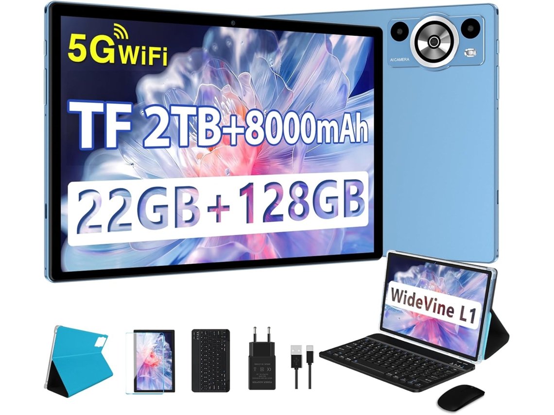 Tablet Pc 10" 22gb Ram/128gb Rom, 5g Wifi, Bt5.0,con Funda, Teclado Y Raton - Azul , Seminuevo, Recondicionado Marcas Minimas