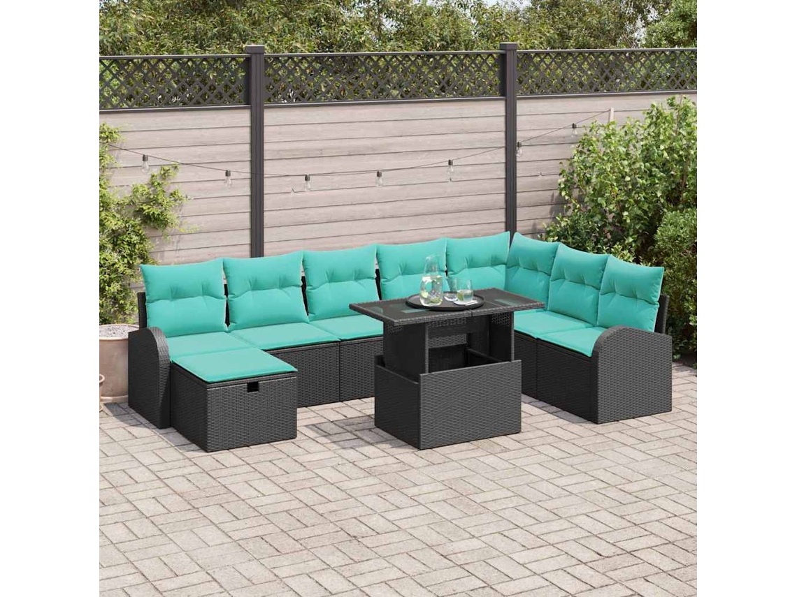 Vidaxl Conjunto De Sofá De Jardim 9 Unid. Preto Vime Pe