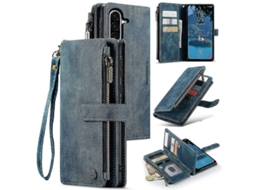 Carteira de couro com zíper e slots para cartões para Samsung Galaxy A56, azul