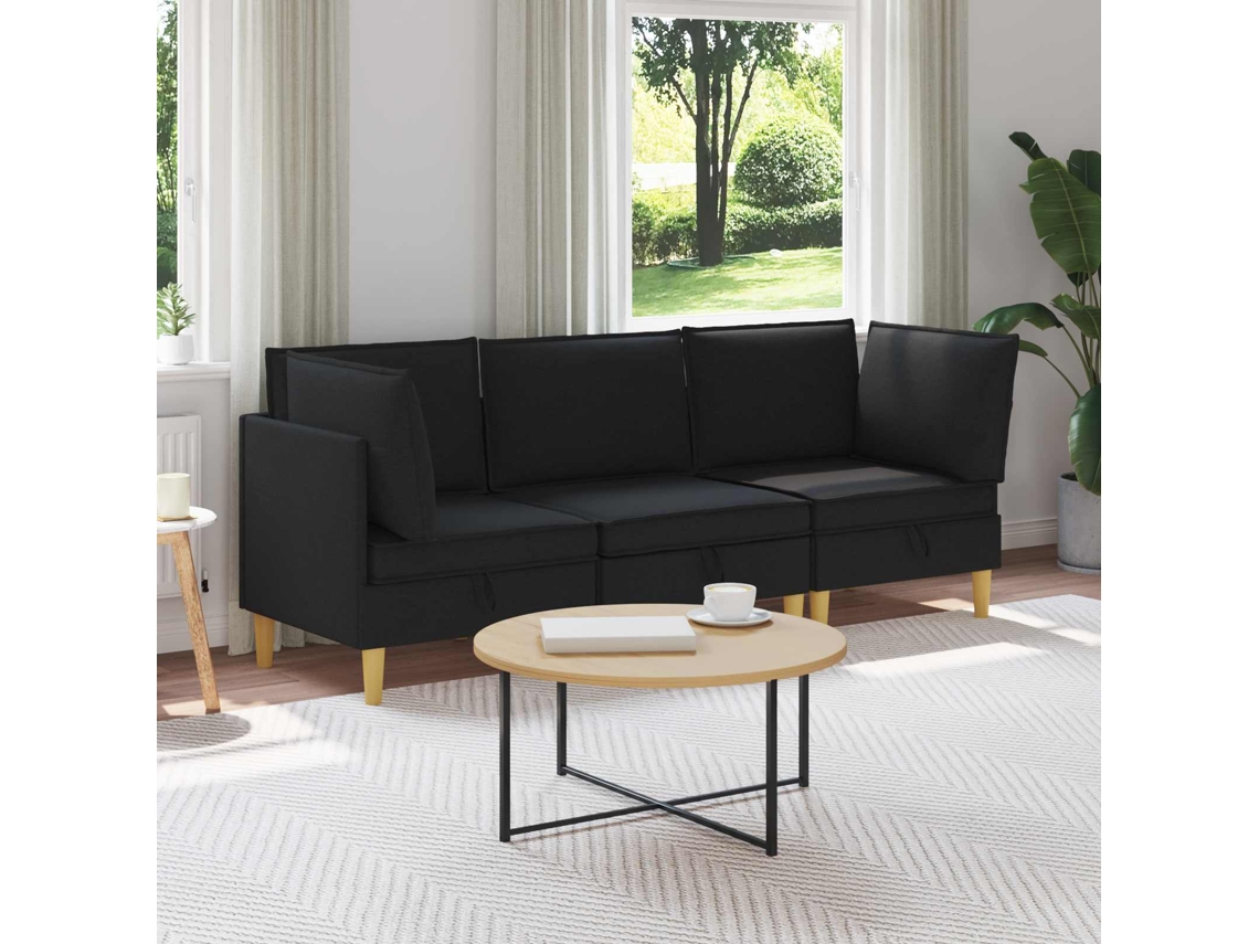 Vidaxl Conjunto De Sofá Modular Com Armazenamento 3 Pcs Preto Tecido