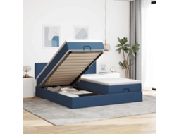 Vidaxl Estrutura De Cama Otomana Com Colchões 200x200cm Tecido Azul
