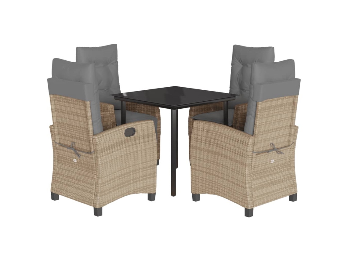 Conjunto de 5 Jantar para Jardim com Almofadões Vime Pe Bege Misturado MAISON EXCLUSIVE
