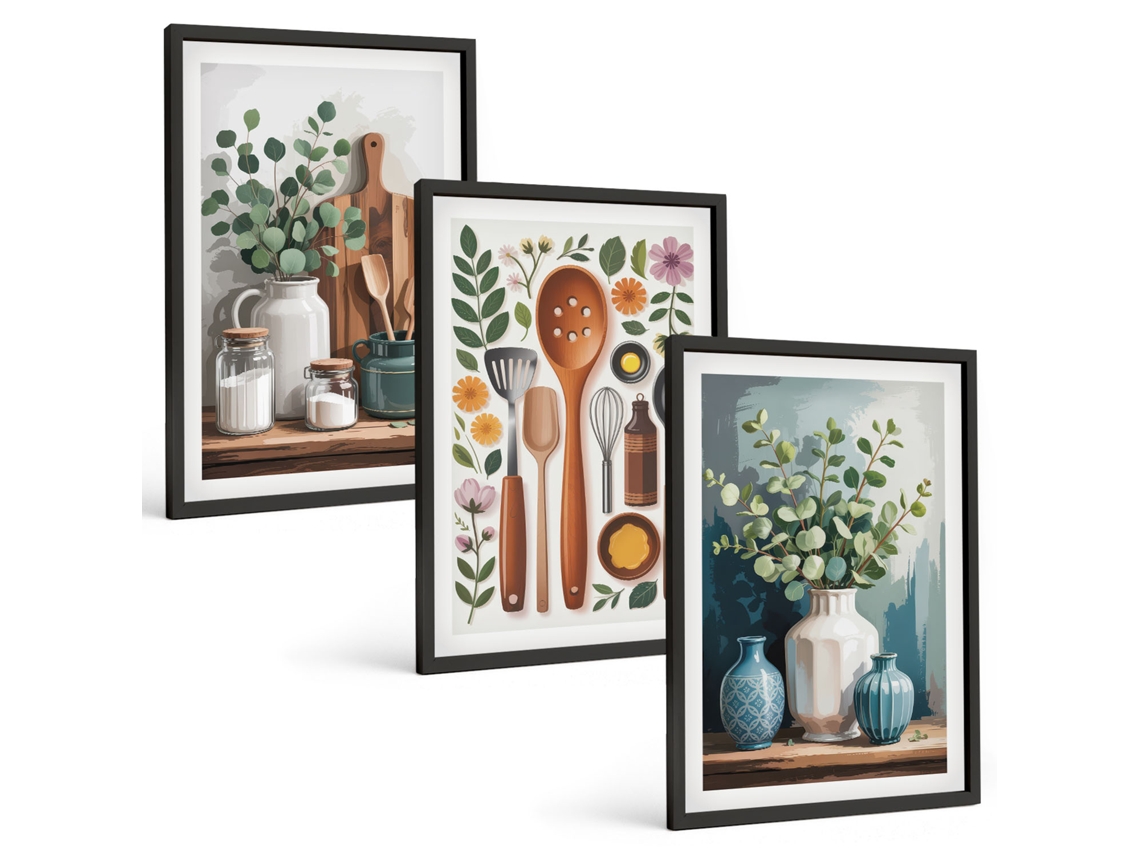 Conjunto De Pinturas Acessórios De Plantas Para Cozinha Espelharte (3 Peças 40x60 Cm)