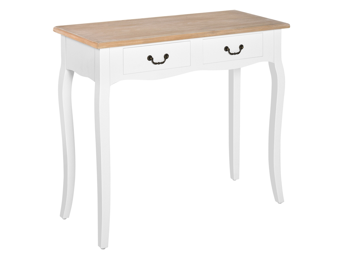 Mesa Console com 2 Gavetas Retrô para Corredor de Entrada, Sala de Estar, Quarto Pinho 87x34x78,5 Cm Branco