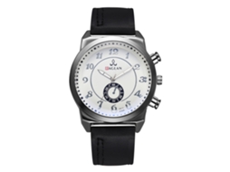 Reloj De Cuarzo Para Hombres Con Correa De Cuero Pu, Diseño De Dial Doble, Moda