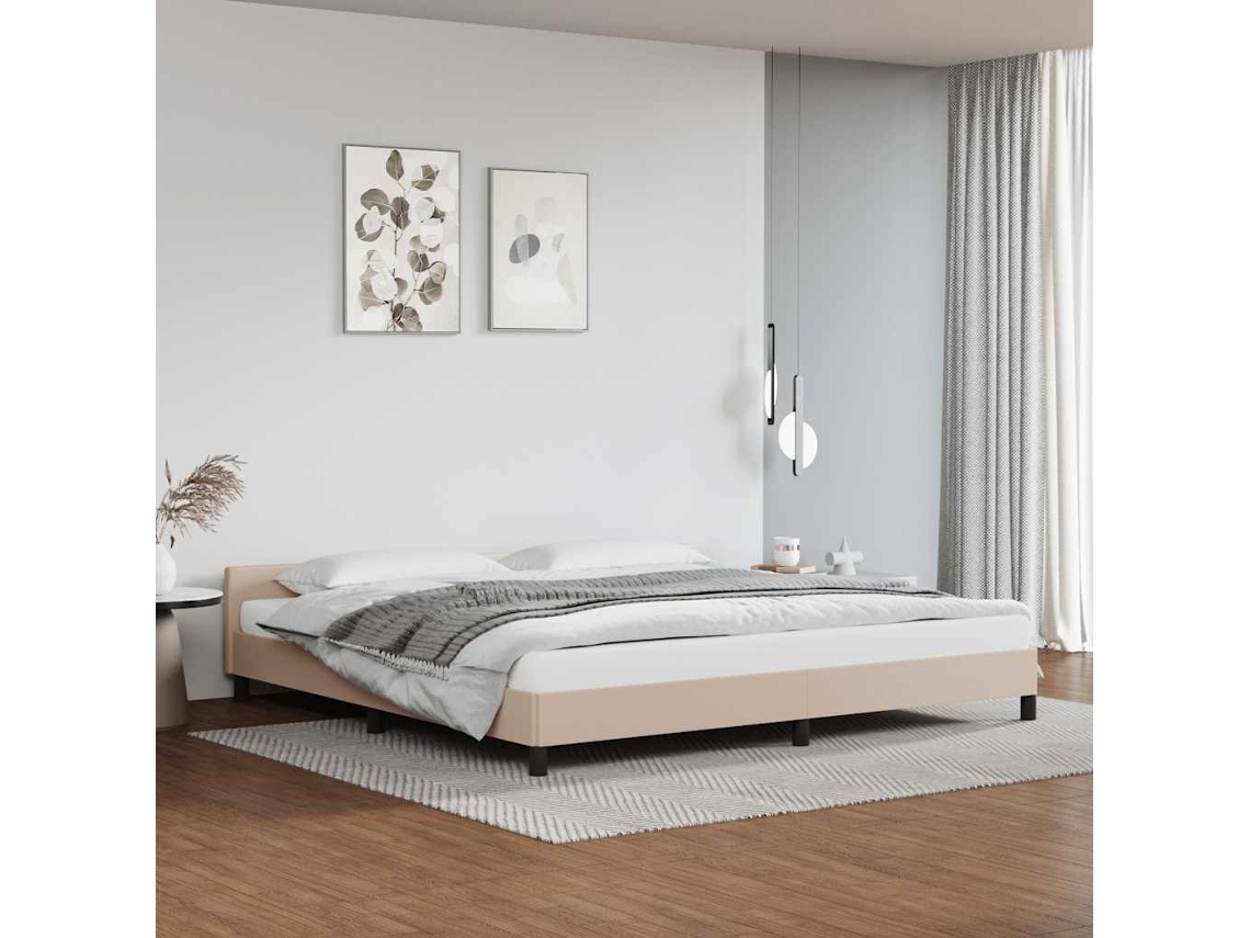 Vidaxl Estrutura Cama C/ Cabeceira Sem Colchão 200x200 Cm Cappuccino