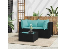 Vidaxl 3 Pcs Conjunto Lounge De Jardim C/ Almofadões Vime Pe Preto