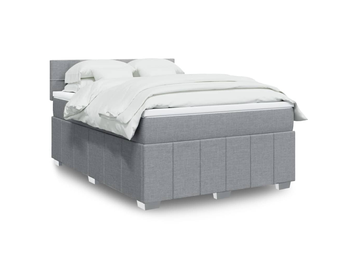 Cama Com Molas/colchão 140x190 Cm Tecido Cinzento-claro