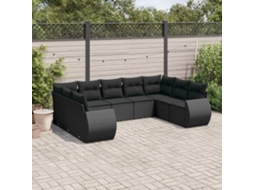 Vidaxl 9 Pcs Conjunto De Sofás P/ Jardim C/ Almofadões Vime Pe Preto