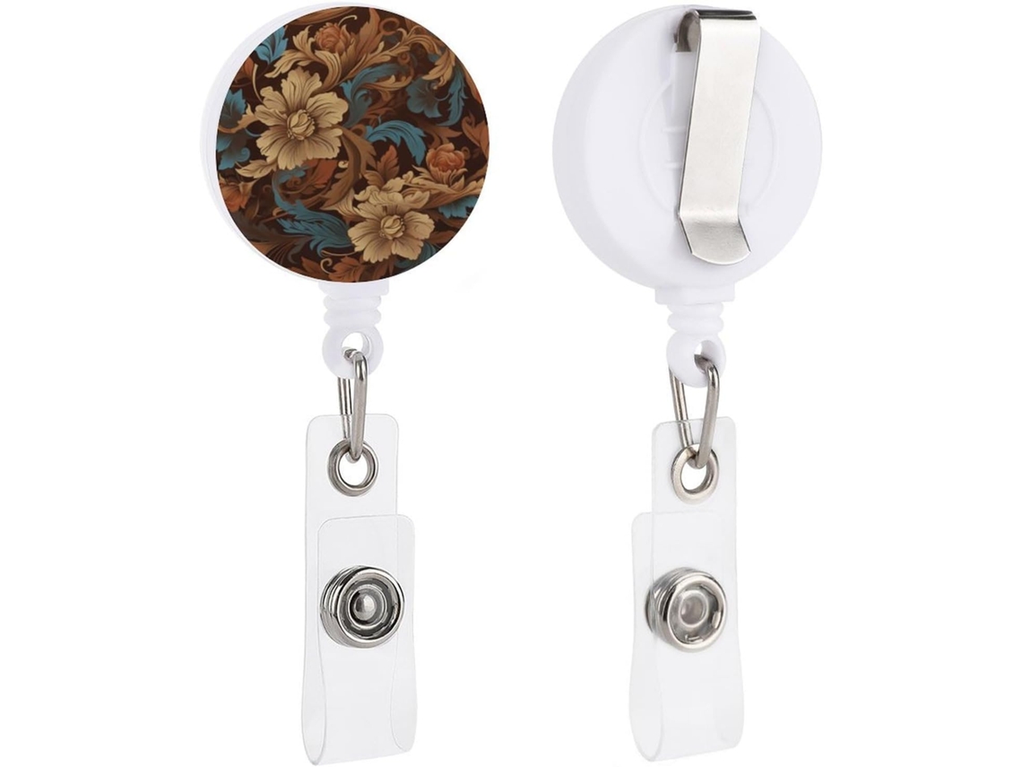 Porta Crachá Retrátil Com Clip E Chaveiro, Conjunto Porta Crachá Com Estampa Floral Enfeitado, Porta Crachá