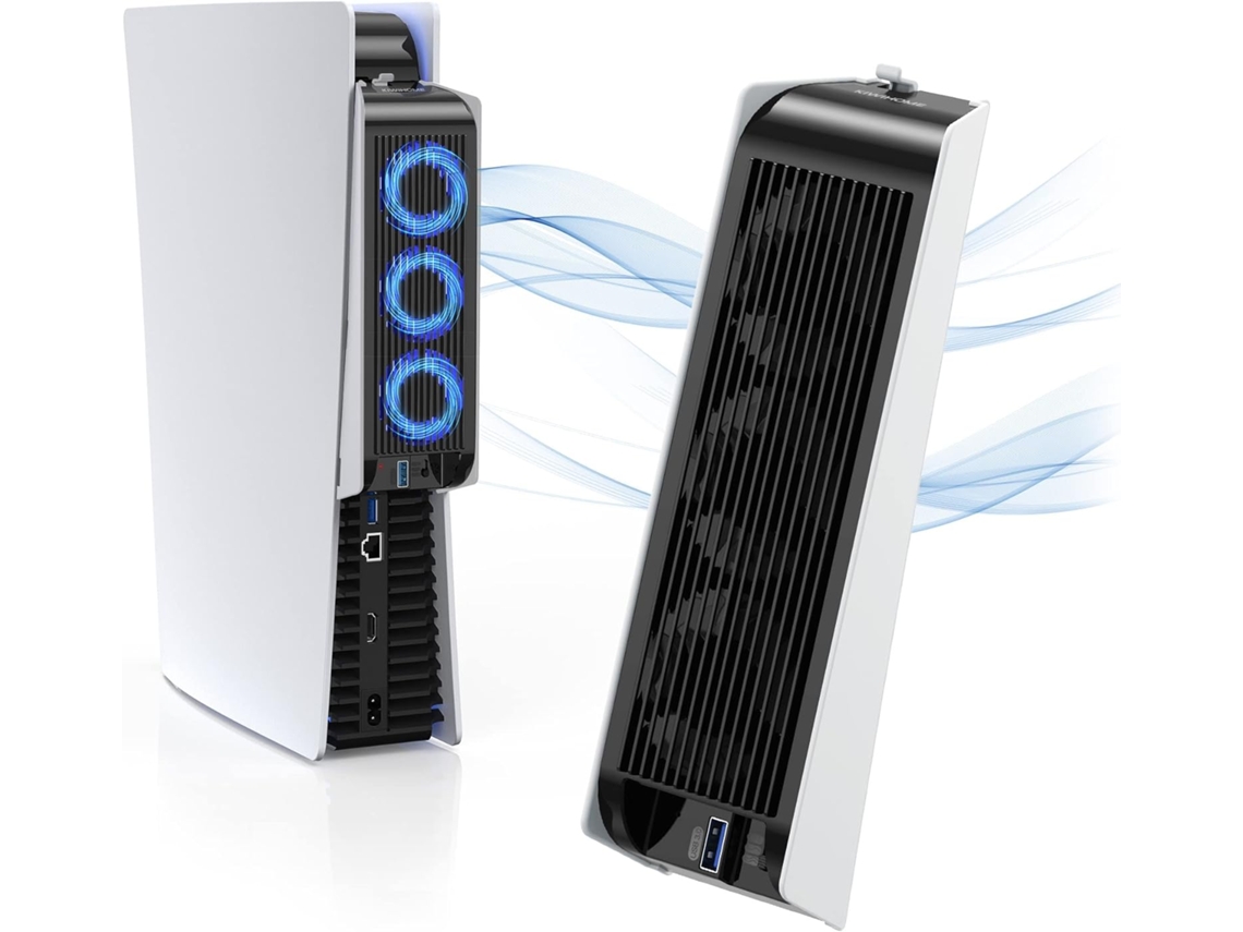 Ventilador de resfriamento Brilvibera com luz LED, operação silenciosa aprimorada com 3 ventiladores e controles.