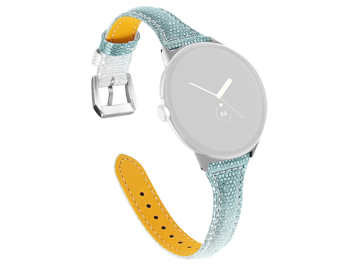 Bracelete de Couro Genuíno Gradiente para Google Pixel Watch Prata/Verde