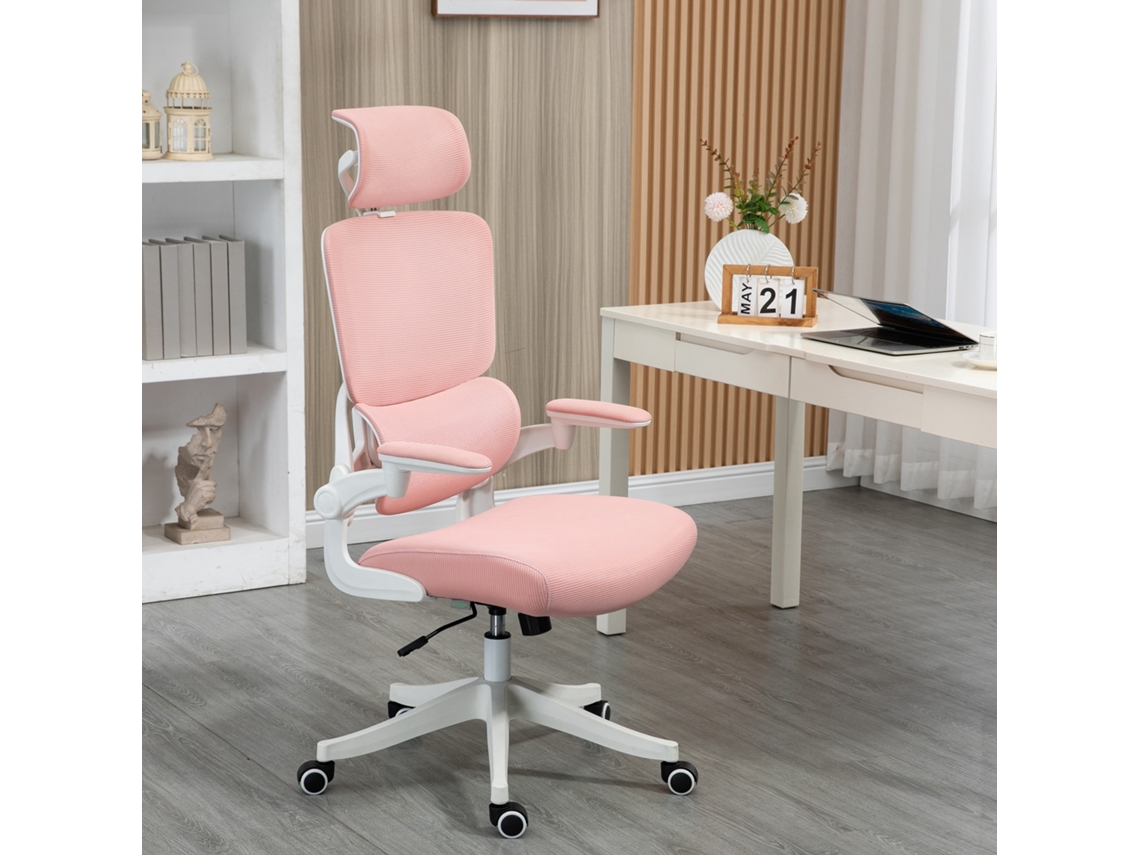 Cadeira Escritório Giratória Malha Basculante Encosto Alto 62x58x120-133 Cm Rosa