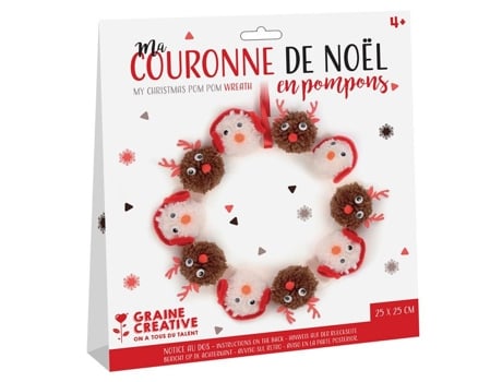 Kit Criativo Gracre Guirlanda De Natal 25 Cm Pompons Vermelhos Decoração Interna