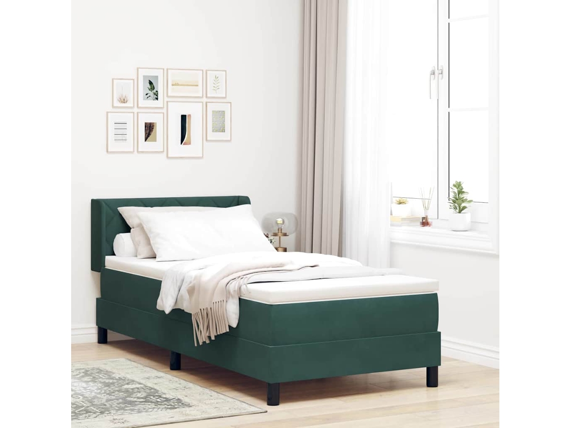 Vidaxl Cama Box Com Cabeceira Manual Verde Escuro 200 X 90 Cm Veludo