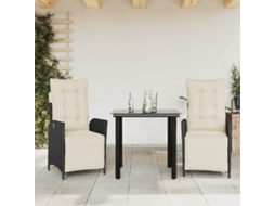 Vidaxl 3 Pcs Conjunto De Jantar P/ Jardim C/ Almofadões Vime Pe Preto