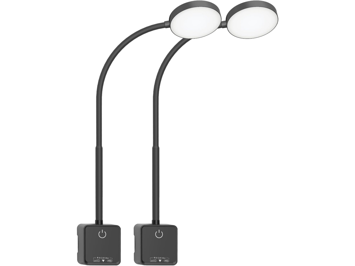 Conjunto De 2 Luminárias Cabeceira Led Sensíveis Ao Toque E Com Intensidade Ajustável, Com Plugue Usb E Porta De