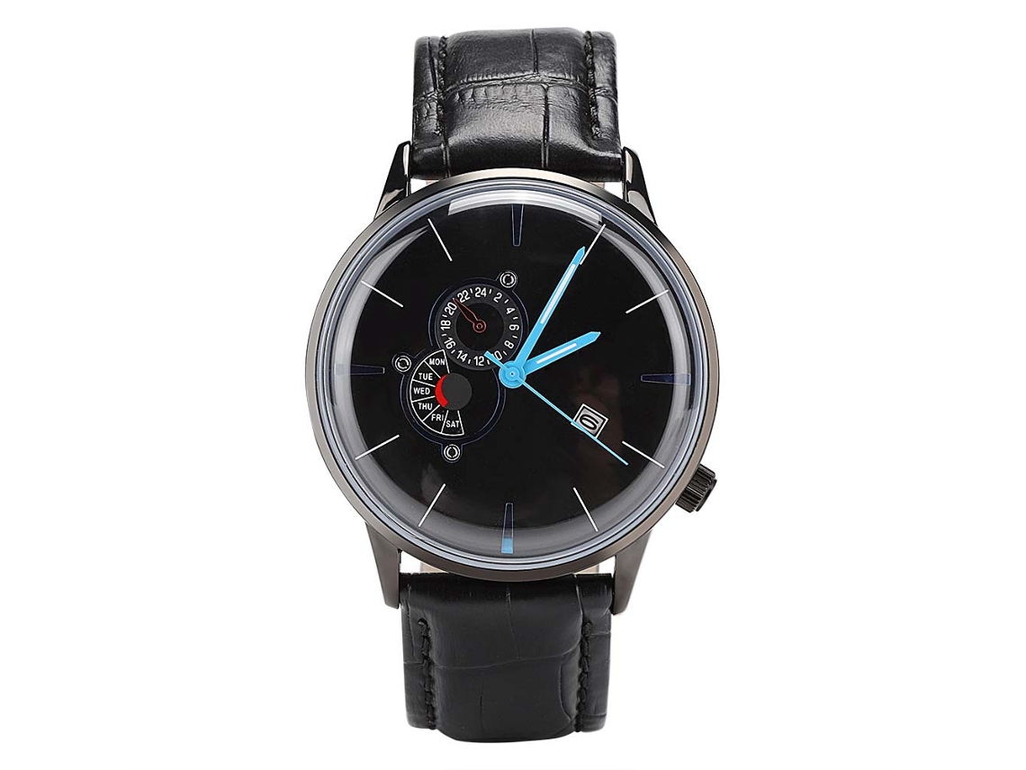 Reloj De Cuarzo Com Pulseira De Pu Impermeável, Mostrador Redondo E Calendário
