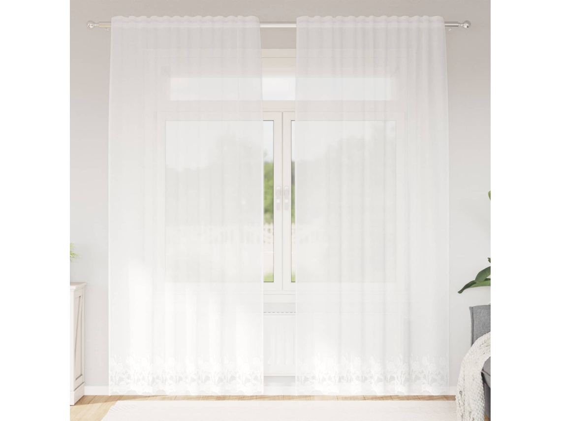 Vidaxl Cortina De Renda Com Cortinas Branco 240 X 150 Cm Poliéster