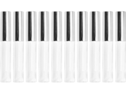 Conjunto De 10 Tubos Vazios De 10ml De Brilho Labial Em Plástico Transparente Com Tampas Prateadas.