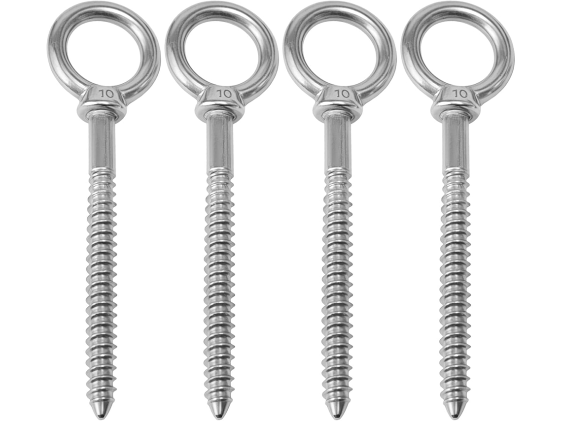 Ganchos De Rosca 10mm, Aço Inoxidável 304, Prateados, Pacote Com 4 Unidades, Pendurar