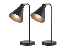 Conjunto 2 Lâmpadas Mesa Modernas, Aço, Portas Usb, E27, Preto
