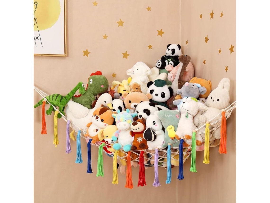 2026 redinha de Armazenamento para Brinquedos de Pelúcia 188x145x145cm, Armazena Até 80 Pelúcias, Organizador de Parede Macramê para Quarto Infantil