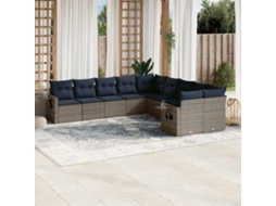 Conjunto de Sofá de Jardim com 9 Peças e Almofadas em Rattan Sintético Cinza VIDAXL