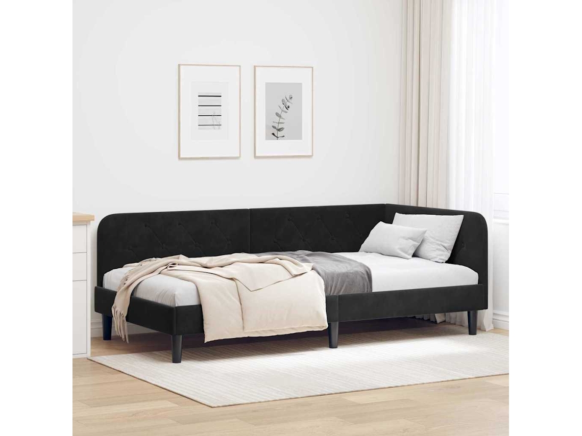 Vidaxl Estrutura De Cama De Canto Preto 90 X 200 Cm Veludo