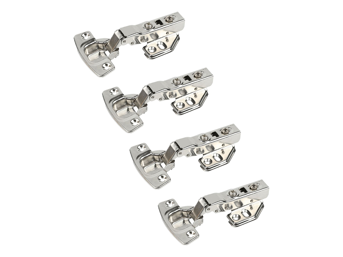 Conjunto de 4 dobradiças hidráulicas em aço inoxidável 304 com fechamento suave para portas de guarda-roupas e armários.